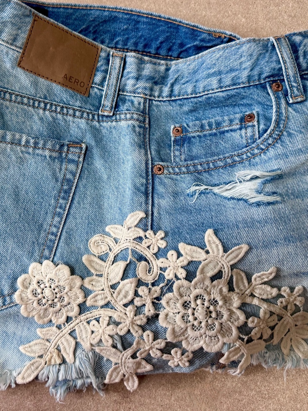 Aeropostale Women's High Rise Crochet Floral Jean Shorts - Picture 7 of 7